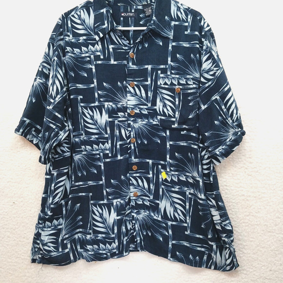 Puritan Mens Size XL Blue Short Sleeve Floral Hawaiian Button Down‎ Shirt - Picture 1 of 8